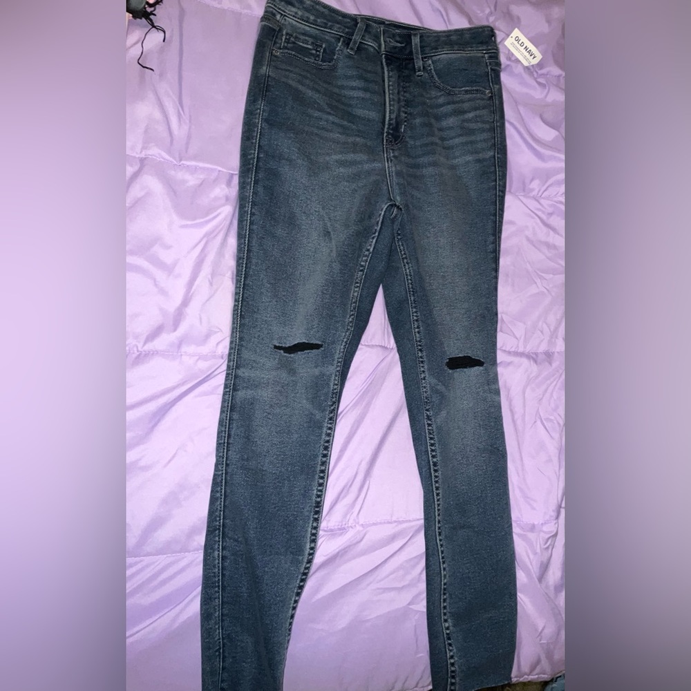 Dark blue jean high waisted straight leg jeans